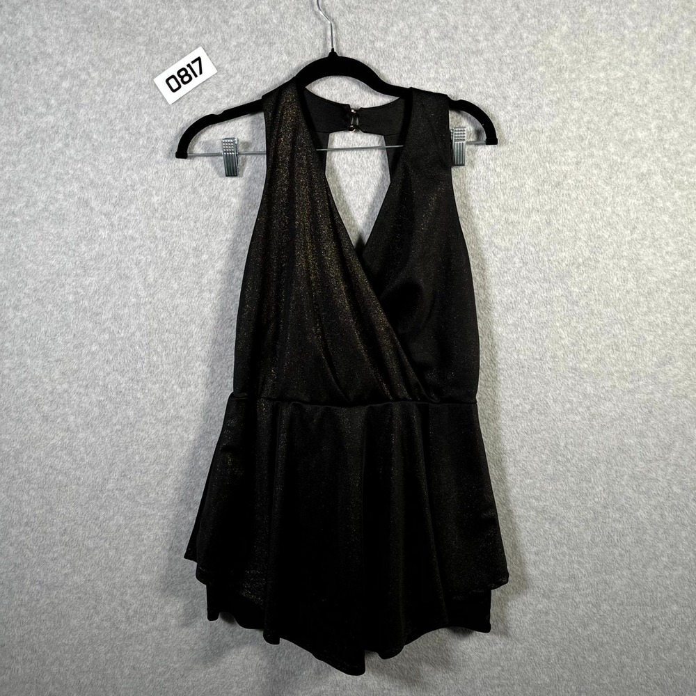 Purple Snow Romper Womens Large Black Gold Metallic Shimmer Open Back Sexy